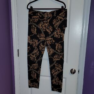 Thalia Sodi Black and Gold Chain Pattern Pants Sz: XL NWT